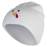 Turkey Face Embroidered 8 inch Acrylic Short Blank Beanie - White OSFM