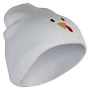 Turkey Face Embroidered 8 inch Acrylic Short Blank Beanie - White OSFM