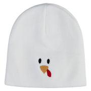 Turkey Face Embroidered 8 inch Acrylic Short Blank Beanie - White OSFM