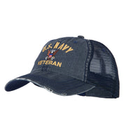 US Navy Veteran Military Embroidered Low Cotton Mesh Cap