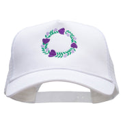 Purple Wreath Five Panels Pro Style Trucker Mesh Cap - White OSFM