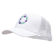 Purple Wreath Five Panels Pro Style Trucker Mesh Cap - White OSFM