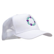 Purple Wreath Five Panels Pro Style Trucker Mesh Cap - White OSFM