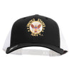 Licensed US Navy Circle Emblem Embroidered Contrast Trucker Cap - Black-White OSFM