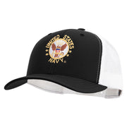 Licensed US Navy Circle Emblem Embroidered Contrast Trucker Cap - Black-White OSFM