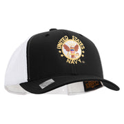 Licensed US Navy Circle Emblem Embroidered Contrast Trucker Cap - Black-White OSFM