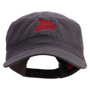 Stay Groovy Embroidered Garment Washed Adjustable Army Cap - Charcoal-Grey OSFM