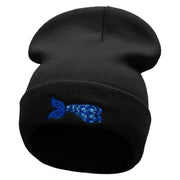 Mermaid Tail Embroidered 12 Inch Long Knitted Beanie - Black OSFM