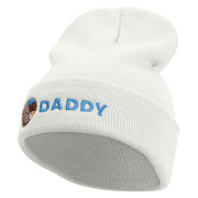 Holding Hand Daddy Embroidered 12 Inch Long Knitted Beanie - White OSFM