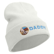 Holding Hand Daddy Embroidered 12 Inch Long Knitted Beanie - White OSFM