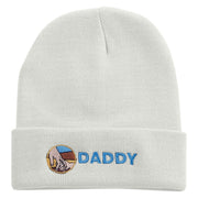 Holding Hand Daddy Embroidered 12 Inch Long Knitted Beanie - White OSFM