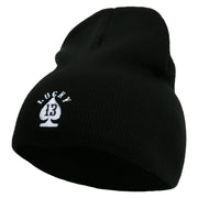 Lucky Thirteen Embroidered 8 inch Acrylic Short beanie - Black OSFM