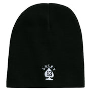 Lucky Thirteen Embroidered 8 inch Acrylic Short beanie - Black OSFM