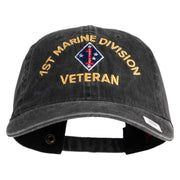 1st Marine Division Veteran Embroidered Washed Solid Pigment Dyed Cotton Twill Brass Buckle Cap - Black OSFM