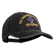 1st Marine Division Veteran Embroidered Washed Solid Pigment Dyed Cotton Twill Brass Buckle Cap - Black OSFM