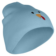 Turkey Face Embroidered 8 inch Acrylic Short Blank Beanie - Lt-Blue OSFM