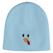 Turkey Face Embroidered 8 inch Acrylic Short Blank Beanie - Lt-Blue OSFM