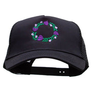 Purple Wreath Five Panels Pro Style Trucker Mesh Cap - Black OSFM