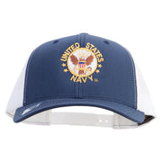 Licensed US Navy Circle Emblem Embroidered Contrast Trucker Cap - Navy-White OSFM