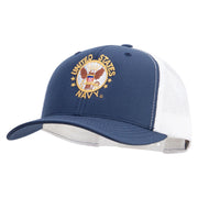 Licensed US Navy Circle Emblem Embroidered Contrast Trucker Cap - Navy-White OSFM