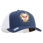 Licensed US Navy Circle Emblem Embroidered Contrast Trucker Cap - Navy-White OSFM