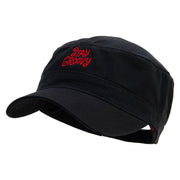 Stay Groovy Embroidered Garment Washed Adjustable Army Cap - Black OSFM