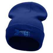 Mermaid Tail Embroidered 12 Inch Long Knitted Beanie - Royal OSFM