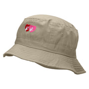 Couple Heart Embroidered Bucket Hat - Natural OSFM