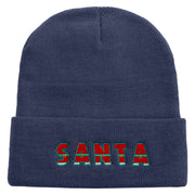 Most Likely to Wait All Night for Santa Embroidered 12 inch Acrylic Cuffed Long Beanie - Navy OSFM