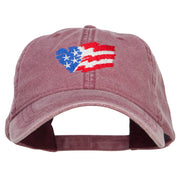 Wave Heart USA Flag Embroidered Washed Cap