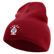 Lucky Thirteen Embroidered 8 inch Acrylic Short beanie - Red OSFM