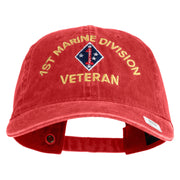 1st Marine Division Veteran Embroidered Washed Solid Pigment Dyed Cotton Twill Brass Buckle Cap - Red OSFM