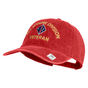 1st Marine Division Veteran Embroidered Washed Solid Pigment Dyed Cotton Twill Brass Buckle Cap - Red OSFM