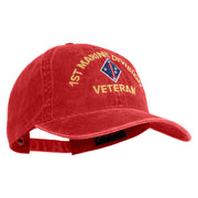 1st Marine Division Veteran Embroidered Washed Solid Pigment Dyed Cotton Twill Brass Buckle Cap - Red OSFM