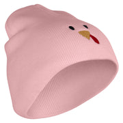 Turkey Face Embroidered 8 inch Acrylic Short Blank Beanie - Pink OSFM