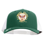 Licensed US Navy Circle Emblem Embroidered Contrast Trucker Cap - Evergreen-White OSFM