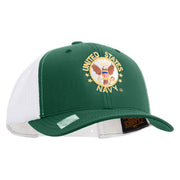 Licensed US Navy Circle Emblem Embroidered Contrast Trucker Cap - Evergreen-White OSFM