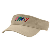 Crazy Embroidered Pro Style Cotton Twill Washed Visor - Khaki OSFM