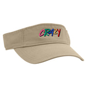 Crazy Embroidered Pro Style Cotton Twill Washed Visor - Khaki OSFM