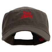 Stay Groovy Embroidered Garment Washed Adjustable Army Cap - Dk-Olive-Green OSFM