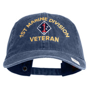 1st Marine Division Veteran Embroidered Washed Solid Pigment Dyed Cotton Twill Brass Buckle Cap - Navy OSFM