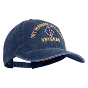 1st Marine Division Veteran Embroidered Washed Solid Pigment Dyed Cotton Twill Brass Buckle Cap - Navy OSFM