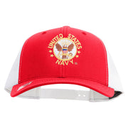 Licensed US Navy Circle Emblem Embroidered Contrast Trucker Cap - Red-White OSFM