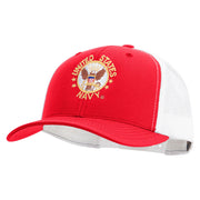 Licensed US Navy Circle Emblem Embroidered Contrast Trucker Cap - Red-White OSFM