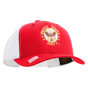 Licensed US Navy Circle Emblem Embroidered Contrast Trucker Cap - Red-White OSFM