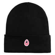Mirrored Teardrop iron on Patched 12 Inch Long Knitted Beanie - Black OSFM