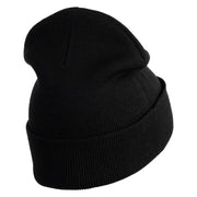 Twins Panda Bear Embroidered Patched 12 Inch Long Knitted Beanie - Black OSFM