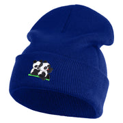 Twins Panda Bear Embroidered Patched 12 Inch Long Knitted Beanie - Royal OSFM