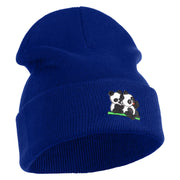 Twins Panda Bear Embroidered Patched 12 Inch Long Knitted Beanie - Royal OSFM