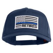 Silver USA Flag Retired Blue Line Patched Solid Cotton Twill 5 Panel Mesh Back Cap - Navy OSFM